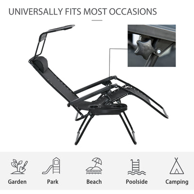 Outsunny Folding Zero Gravity Sun Lounger, with Sun Canopy - Black 