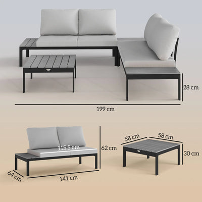 Outsunny Four-Piece Garden Corner Sofa Set with 2 Loveseats and 2 Coffee Tables - Grey 