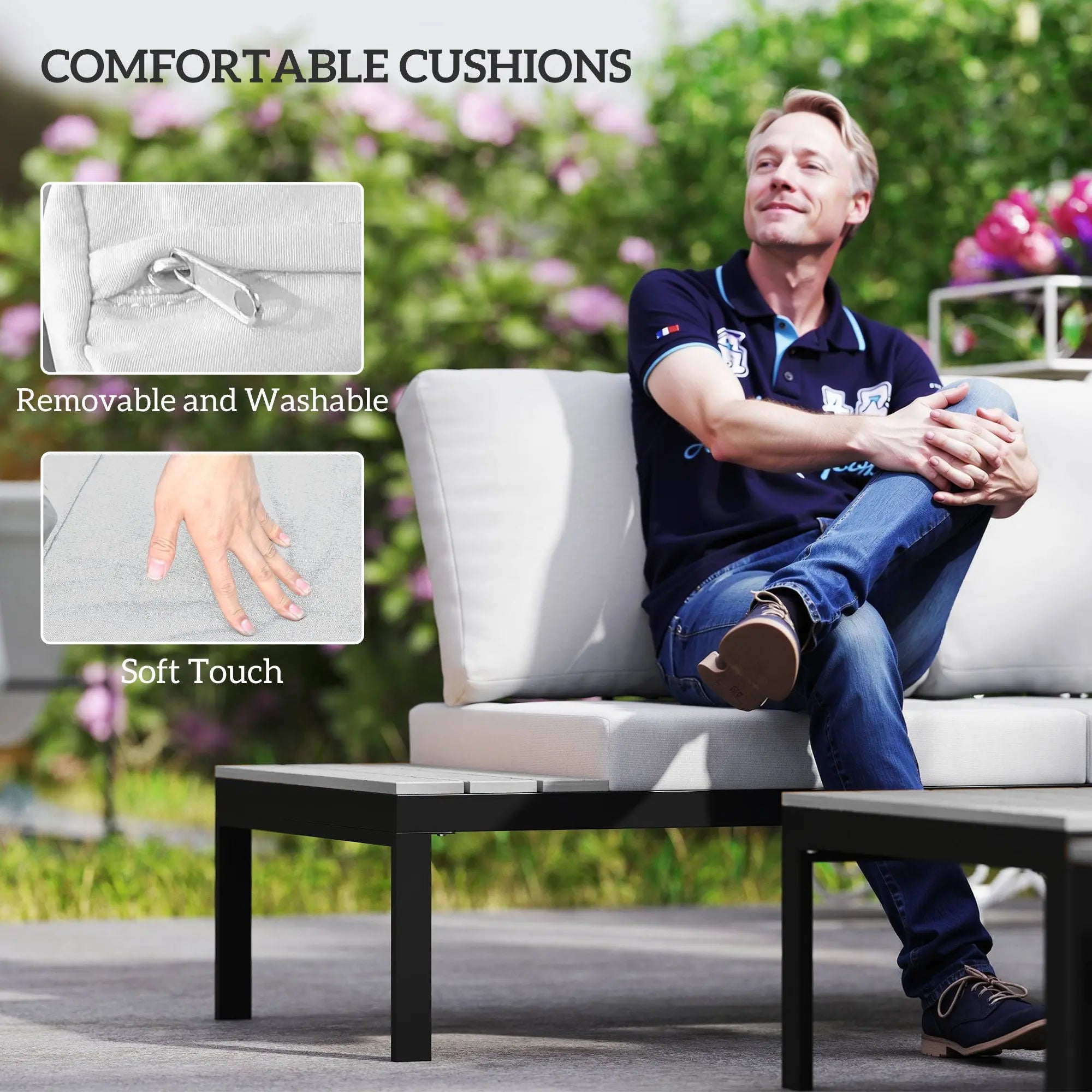 Outsunny Four-Piece Garden Corner Sofa Set with 2 Loveseats and 2 Coffee Tables - Grey 