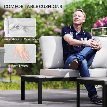 Outsunny Four-Piece Garden Corner Sofa Set with 2 Loveseats and 2 Coffee Tables - Grey 