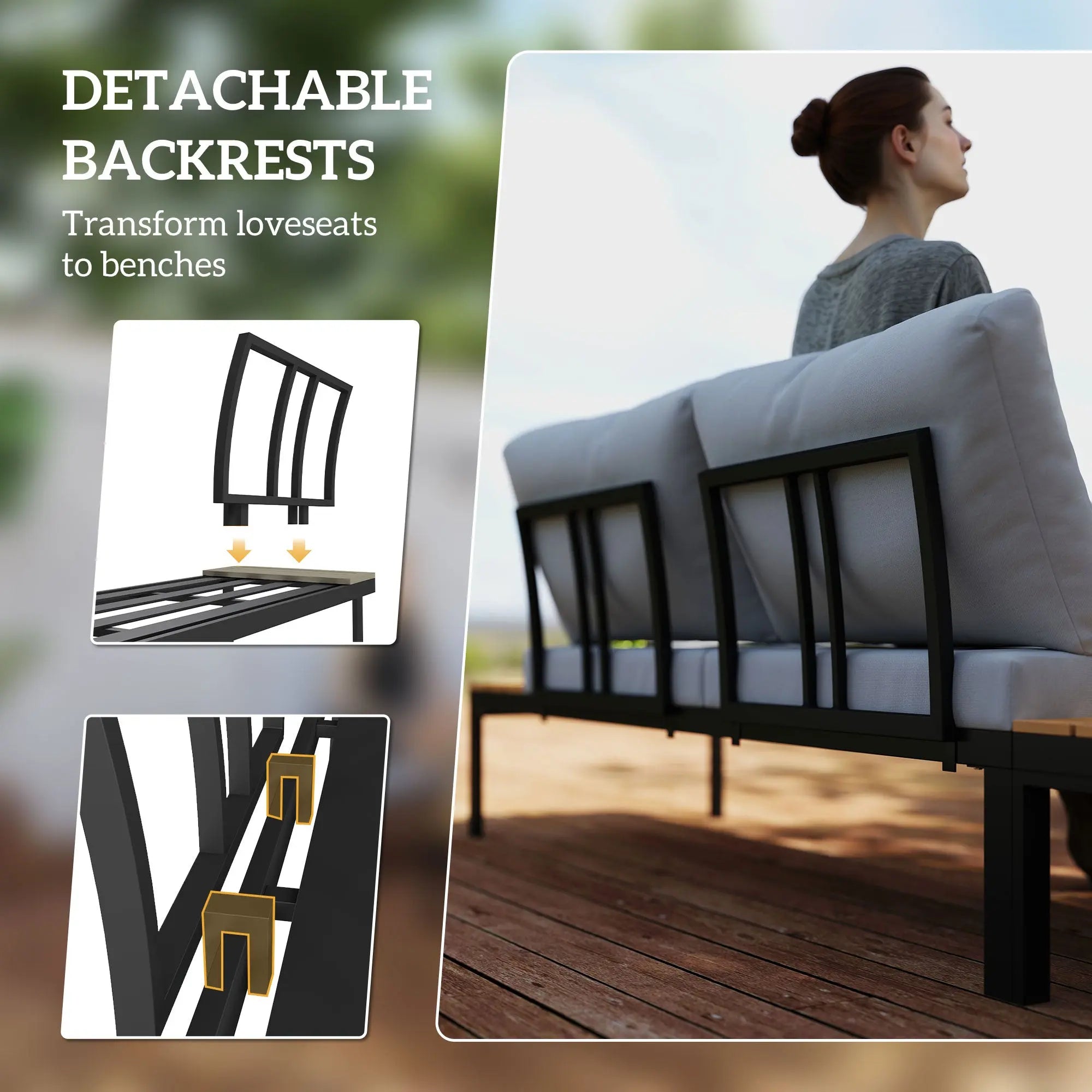 Outsunny Four-Piece Garden Corner Sofa Set with 2 Loveseats and 2 Coffee Tables - Teak 