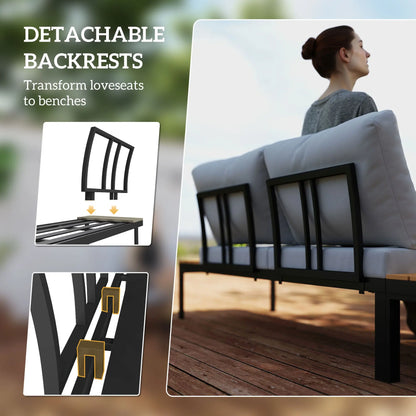 Outsunny Four-Piece Garden Corner Sofa Set with 2 Loveseats and 2 Coffee Tables - Teak 