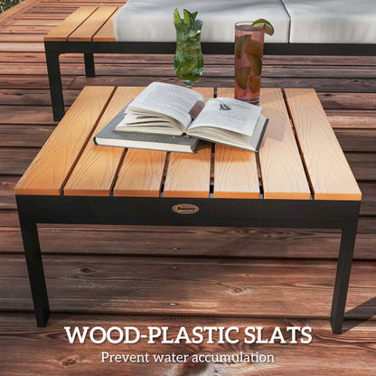 Outsunny Four-Piece Garden Corner Sofa Set with 2 Loveseats and 2 Coffee Tables - Teak 