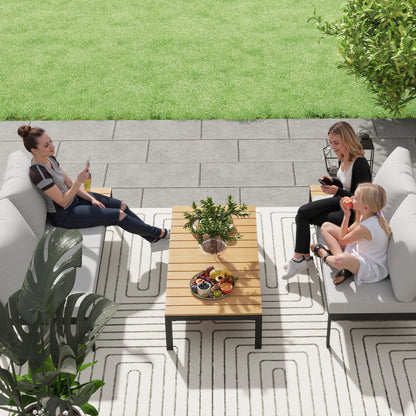Outsunny Four-Piece Garden Corner Sofa Set with 2 Loveseats and 2 Coffee Tables - Teak 