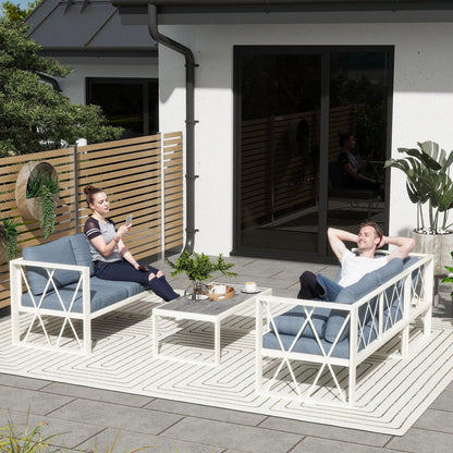 Outsunny Four-Piece L Shaped Garden Furniture Set with 5-Level Adjustable Lounger - Grey 