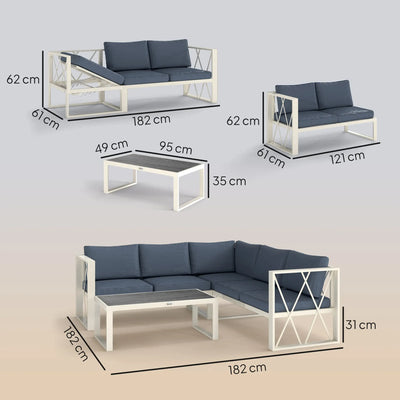 Outsunny Four-Piece L Shaped Garden Furniture Set with 5-Level Adjustable Lounger - Grey 