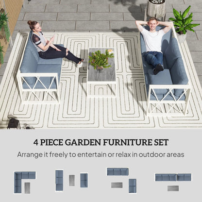 Outsunny Four-Piece L Shaped Garden Furniture Set with 5-Level Adjustable Lounger - Grey 