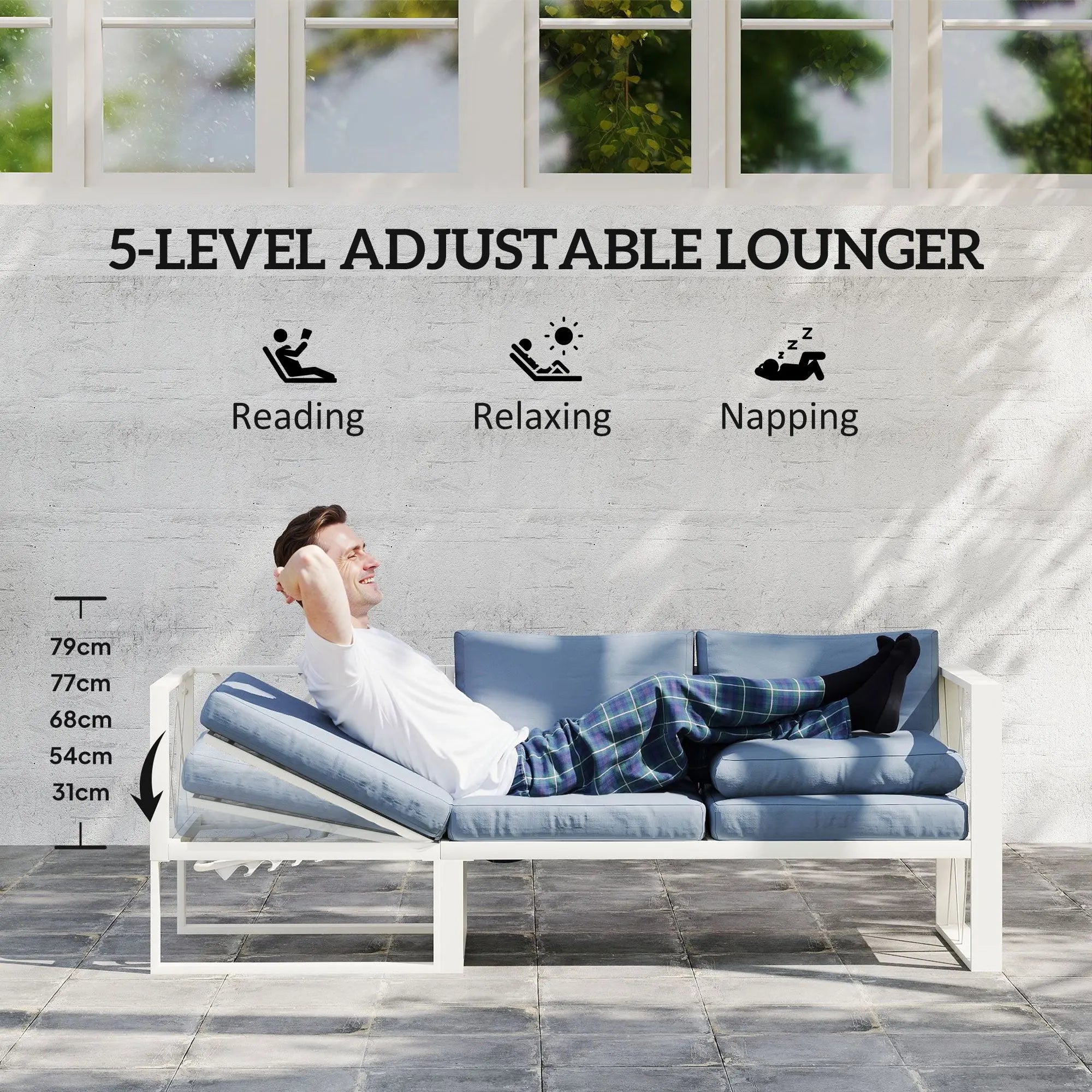 Outsunny Four-Piece L Shaped Garden Furniture Set with 5-Level Adjustable Lounger - Grey 