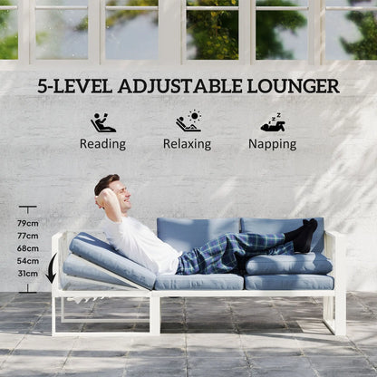 Outsunny Four-Piece L Shaped Garden Furniture Set with 5-Level Adjustable Lounger - Grey 