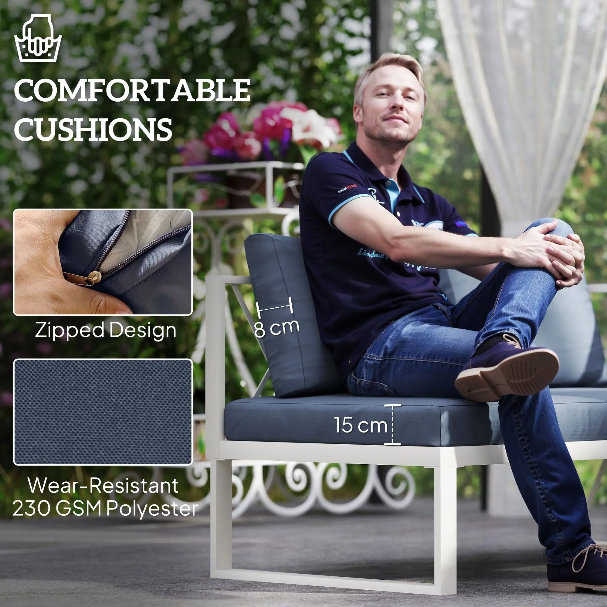 Outsunny Four-Piece L Shaped Garden Furniture Set with 5-Level Adjustable Lounger - Grey 