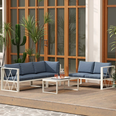 Outsunny Four-Piece L Shaped Garden Furniture Set with 5-Level Adjustable Lounger - Grey 