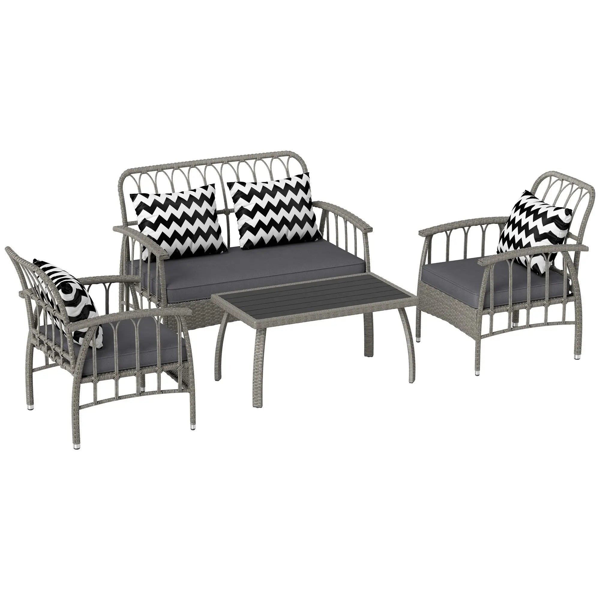 Outsunny Four-Piece Rattan Cut-Out Sofa Set - Grey 