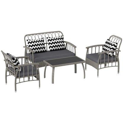Outsunny Four-Piece Rattan Cut-Out Sofa Set - Grey 