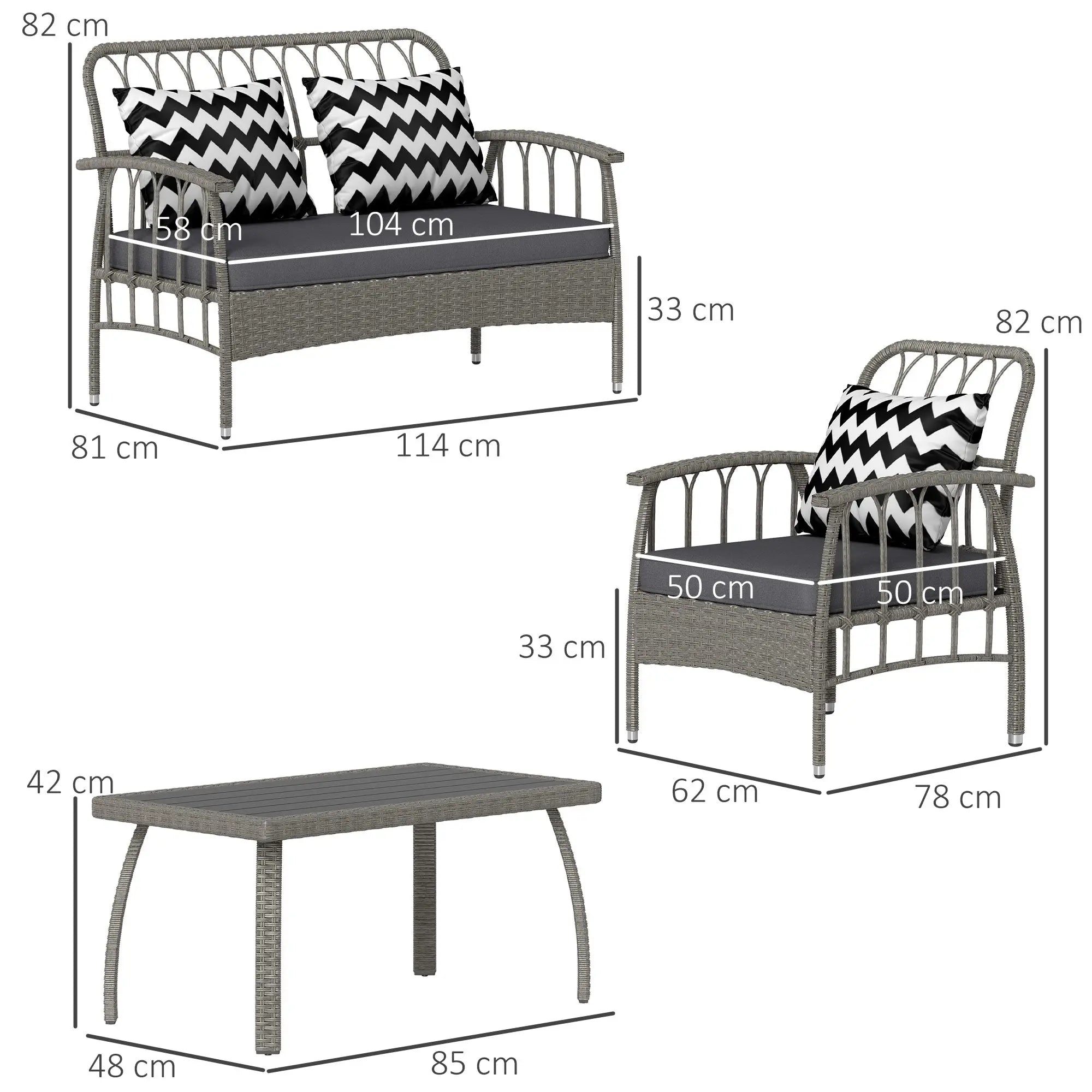 Outsunny Four-Piece Rattan Cut-Out Sofa Set - Grey 