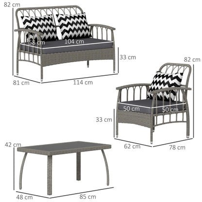 Outsunny Four-Piece Rattan Cut-Out Sofa Set - Grey 
