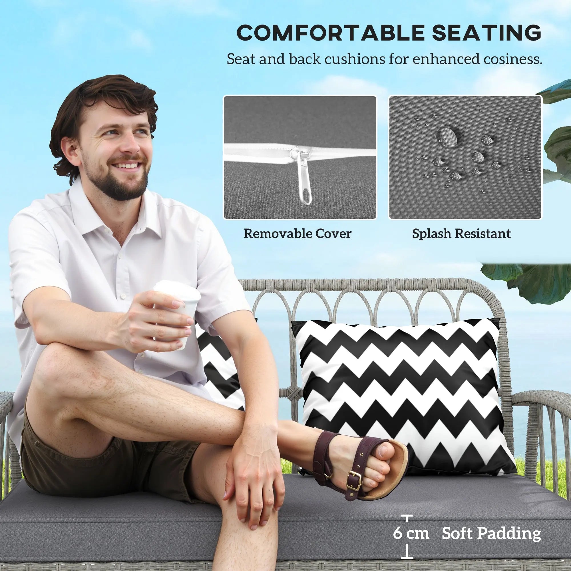 Outsunny Four-Piece Rattan Cut-Out Sofa Set - Grey 
