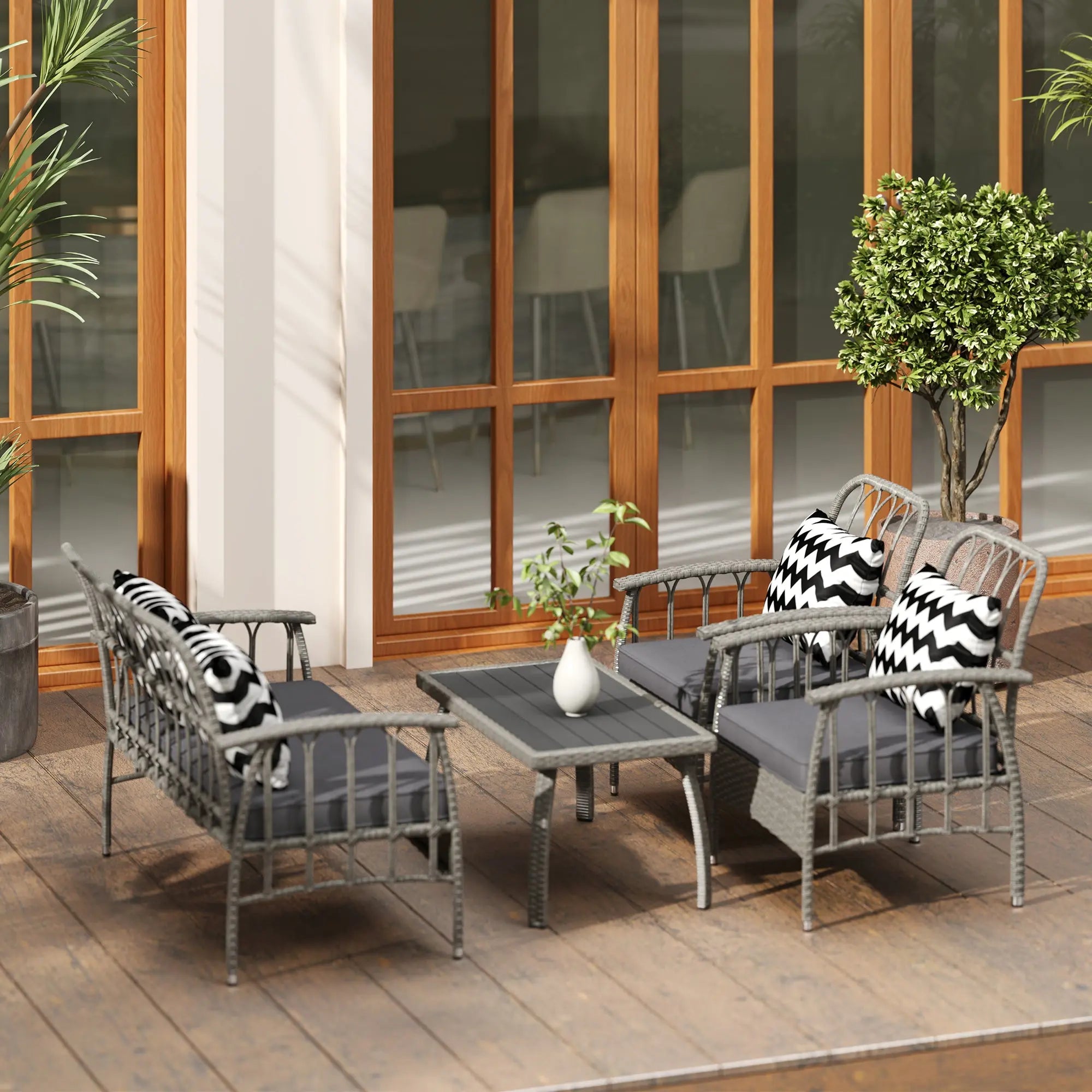 Outsunny Four-Piece Rattan Cut-Out Sofa Set - Grey 