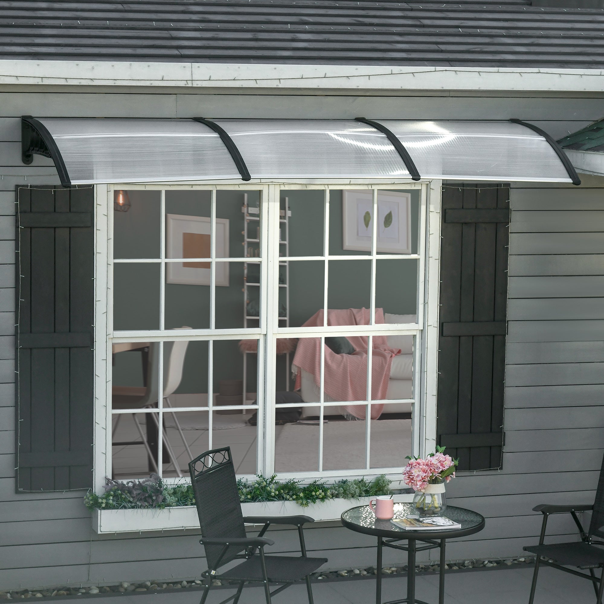 Outsunny Front Door Canopy, Outdoor Awning, 303 x 96cm Rain Shelter for Window, Porch and Front/Back Door, Clear 