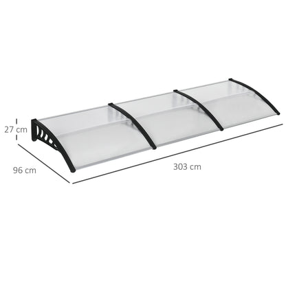 Outsunny Front Door Canopy, Outdoor Awning, 303 x 96cm Rain Shelter for Window, Porch and Front/Back Door, Clear 