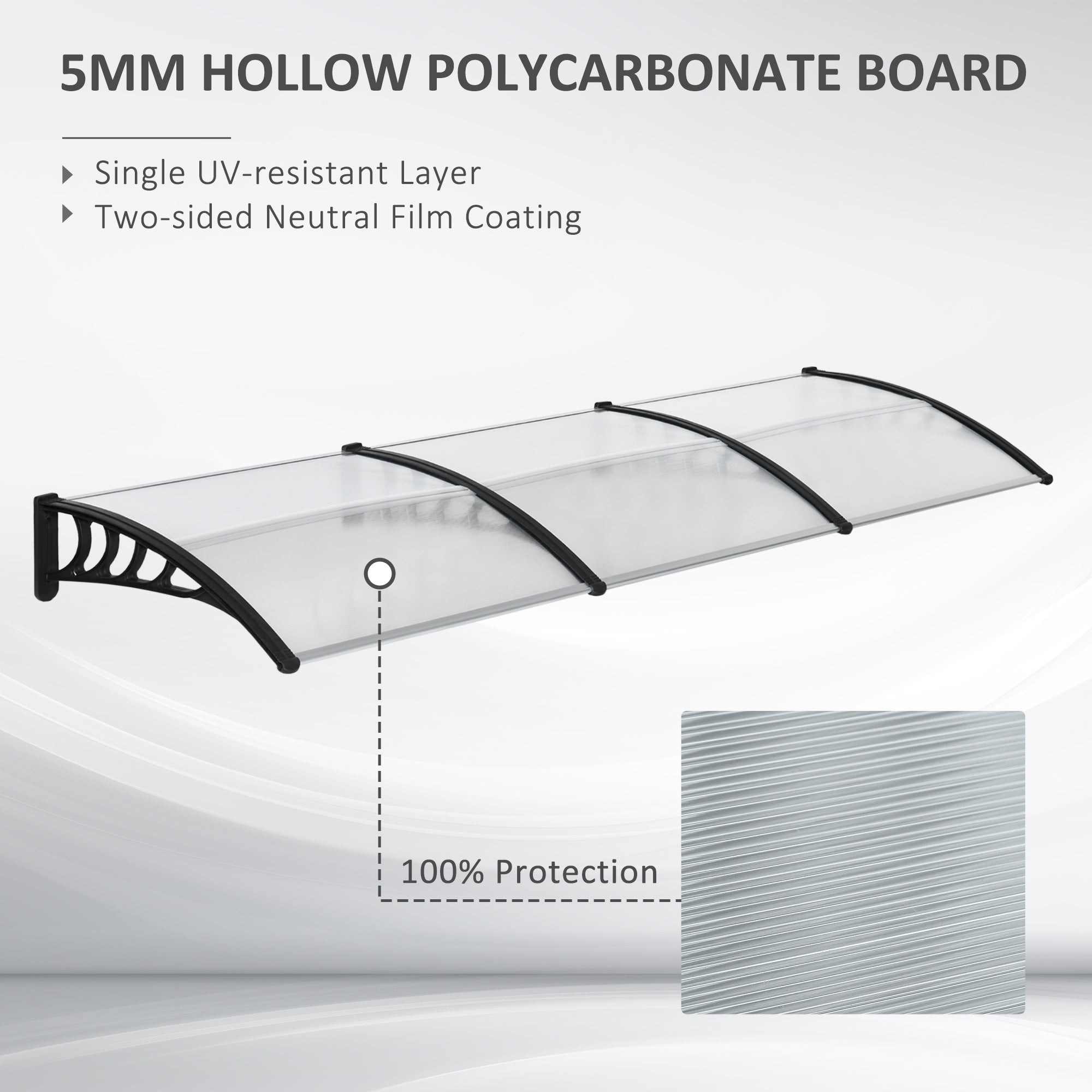 Outsunny Front Door Canopy, Outdoor Awning, 303 x 96cm Rain Shelter for Window, Porch and Front/Back Door, Clear 