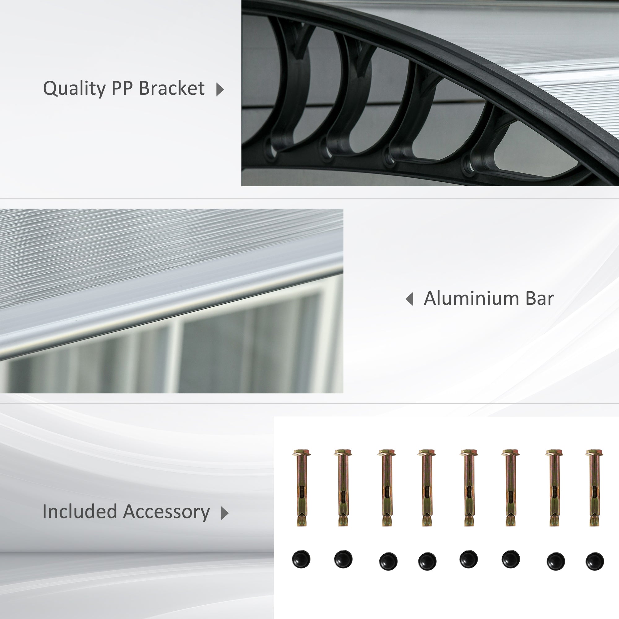 Outsunny Front Door Canopy, Outdoor Awning, 303 x 96cm Rain Shelter for Window, Porch and Front/Back Door, Clear 