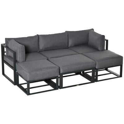 Outsunny Garden Daybed, 6 Piece Outdoor Sectional Sofa Set, Aluminum Patio Conversation Furniture Set with Coffee Table, Footstool and Cushions, Grey 