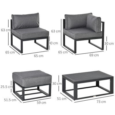 Outsunny Garden Daybed, 6 Piece Outdoor Sectional Sofa Set, Aluminum Patio Conversation Furniture Set with Coffee Table, Footstool and Cushions, Grey 
