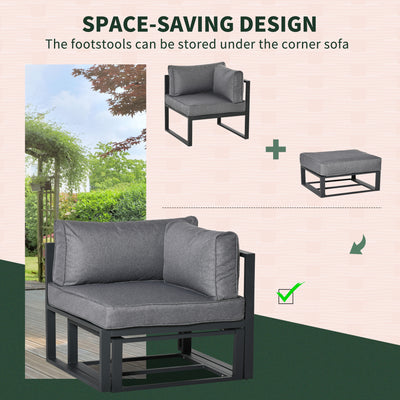 Outsunny Garden Daybed, 6 Piece Outdoor Sectional Sofa Set, Aluminum Patio Conversation Furniture Set with Coffee Table, Footstool and Cushions, Grey 