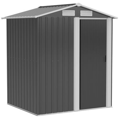 Outsunny Garden Metal Tool Storage Shed with Sliding Door, Sloped Roof and Foundation Kit, 152 x 132 x 188cm, Grey 