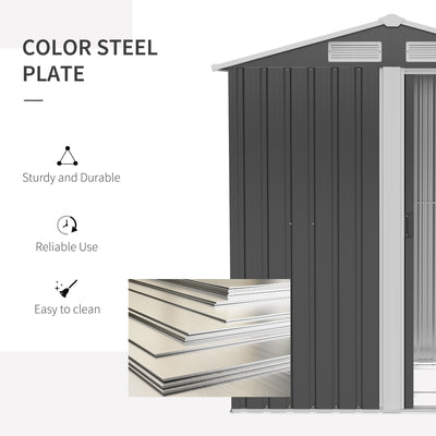 Outsunny Garden Metal Tool Storage Shed with Sliding Door, Sloped Roof and Foundation Kit, 152 x 132 x 188cm, Grey 