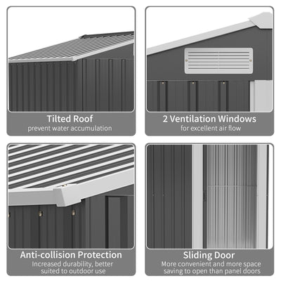 Outsunny Garden Metal Tool Storage Shed with Sliding Door, Sloped Roof and Foundation Kit, 152 x 132 x 188cm, Grey 