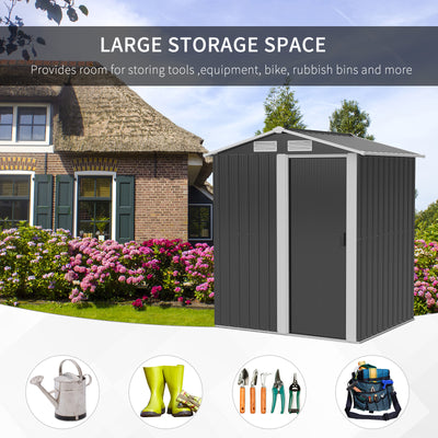 Outsunny Garden Metal Tool Storage Shed with Sliding Door, Sloped Roof and Foundation Kit, 152 x 132 x 188cm, Grey 
