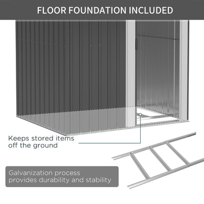 Outsunny Garden Metal Tool Storage Shed with Sliding Door, Sloped Roof and Foundation Kit, 152 x 132 x 188cm, Grey 
