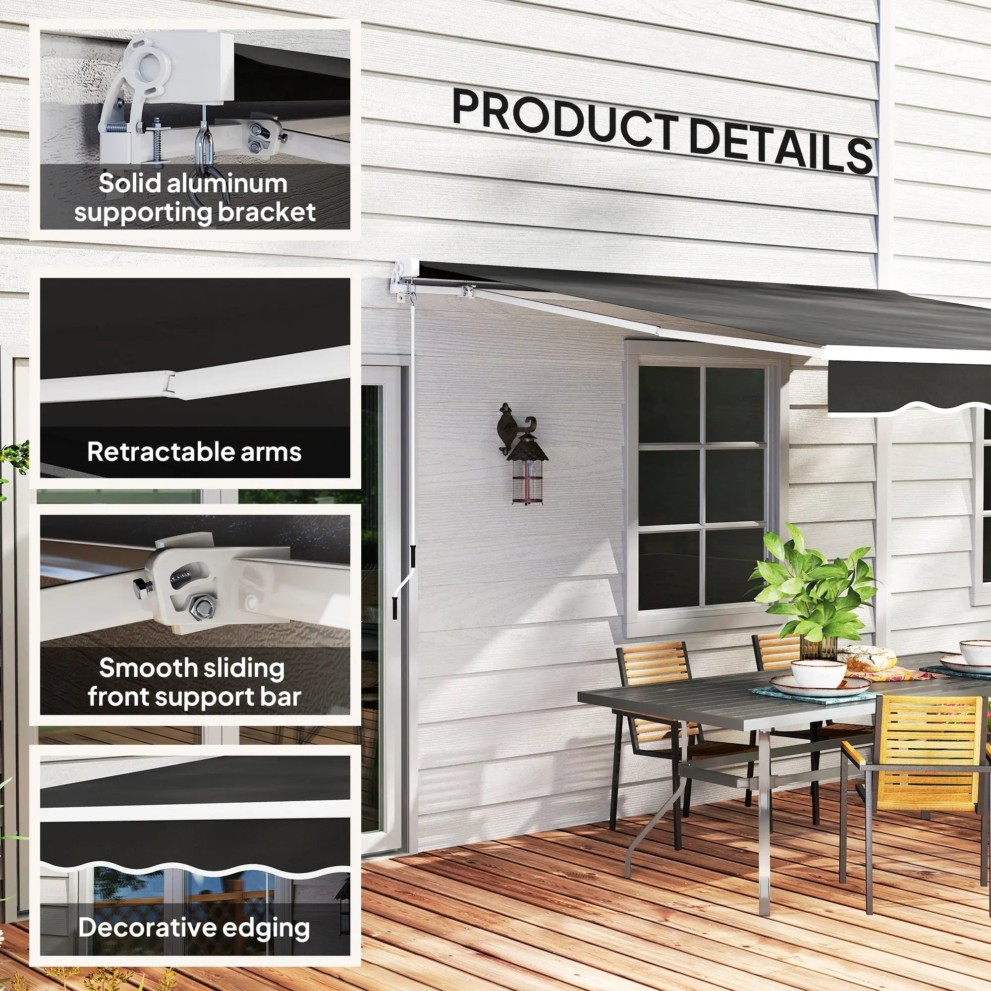 Outsunny Garden Retractable Awning - Black 