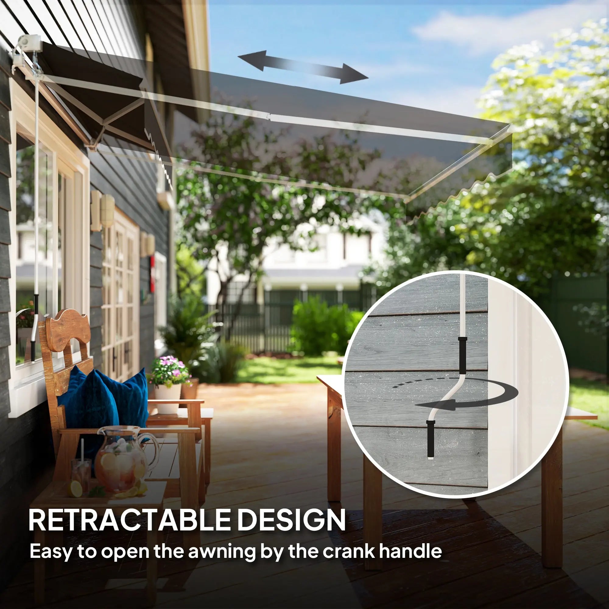 Outsunny Garden Retractable Awning - Black 