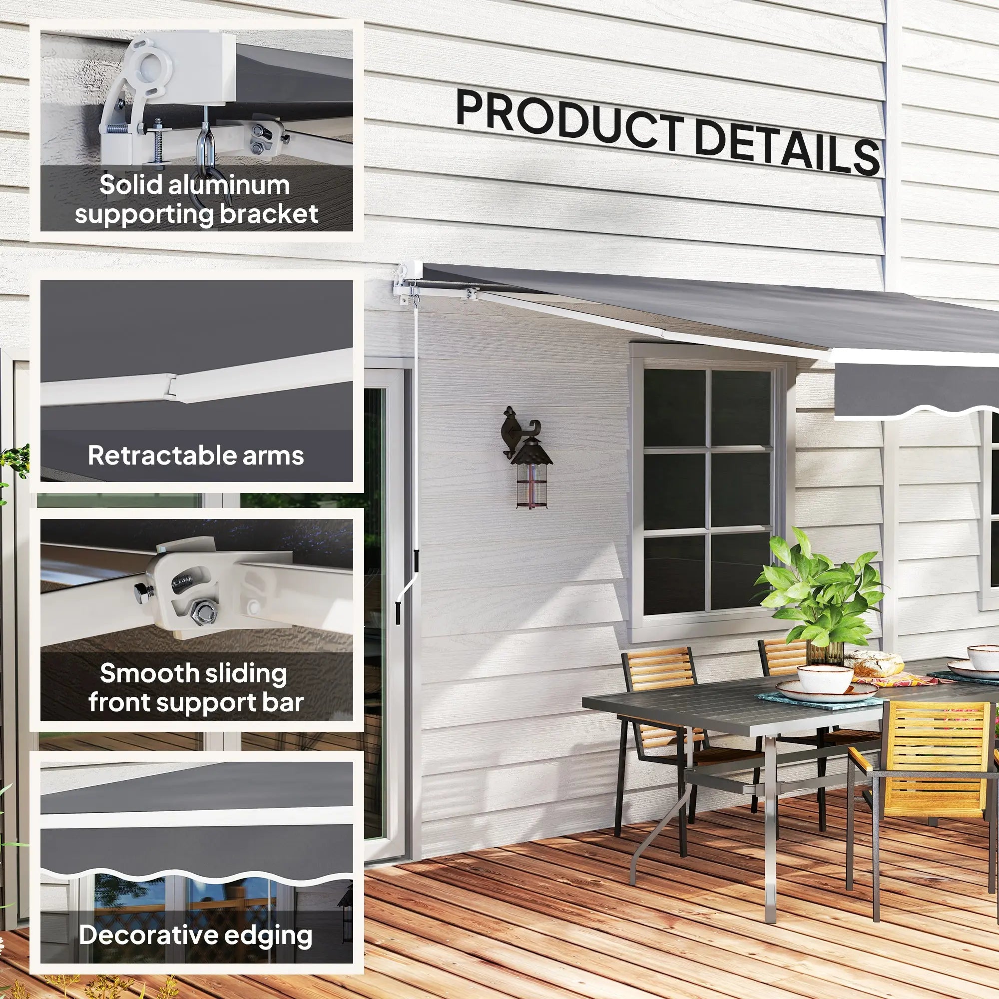 Outsunny Garden Retractable Awning - Dark Grey 
