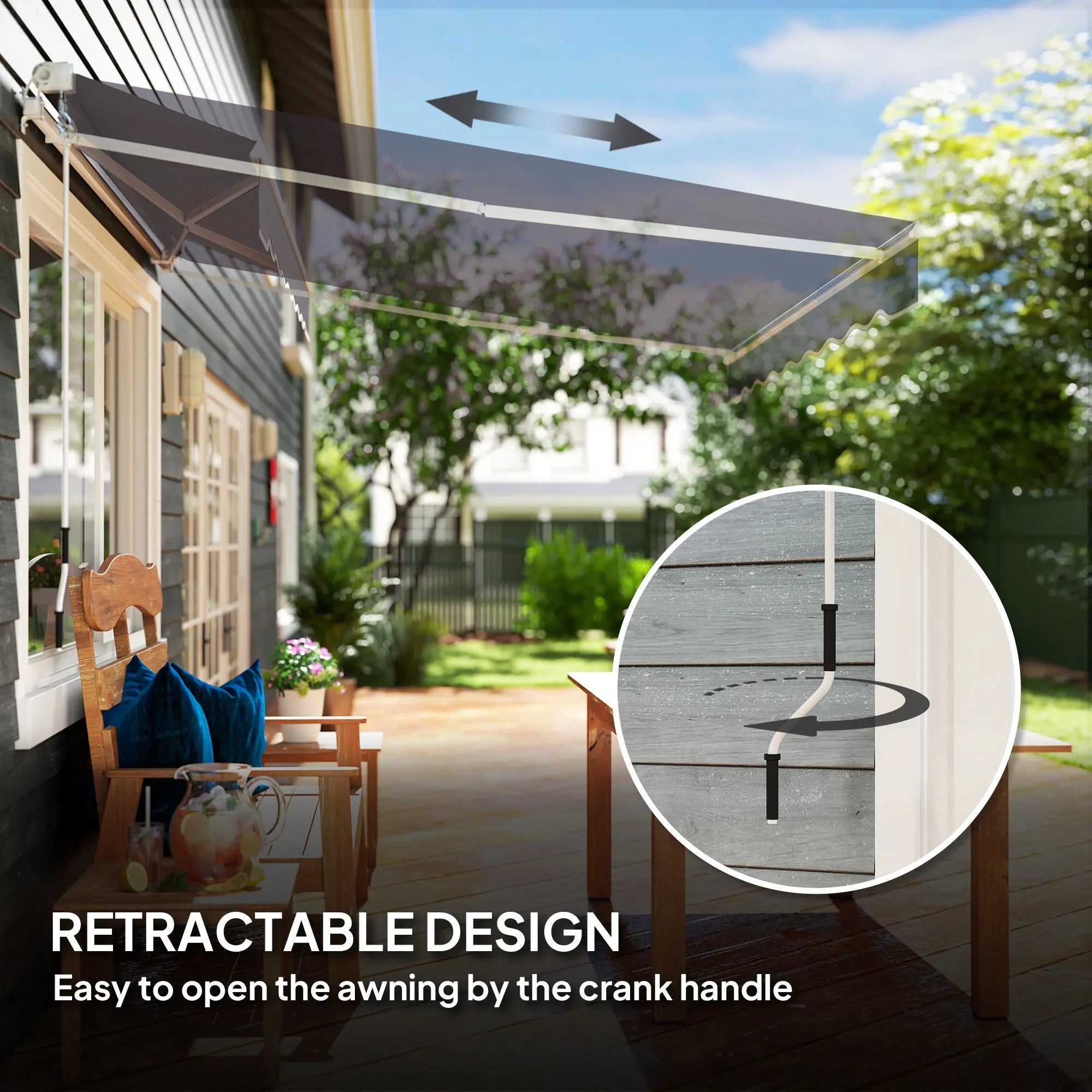 Outsunny Garden Retractable Awning - Dark Grey 