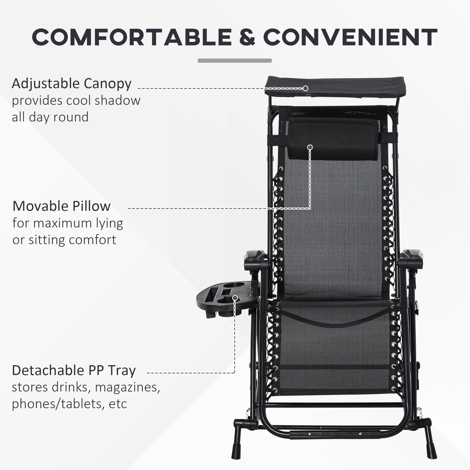 Outsunny Garden Rocking Chair Folding Recliner Outdoor Adjustable Sun Lounger Rocker Zero-Gravity Seat with Headrest Side Holder Patio Deck - Black 