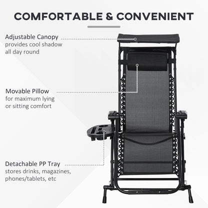 Outsunny Garden Rocking Chair Folding Recliner Outdoor Adjustable Sun Lounger Rocker Zero-Gravity Seat with Headrest Side Holder Patio Deck - Black 
