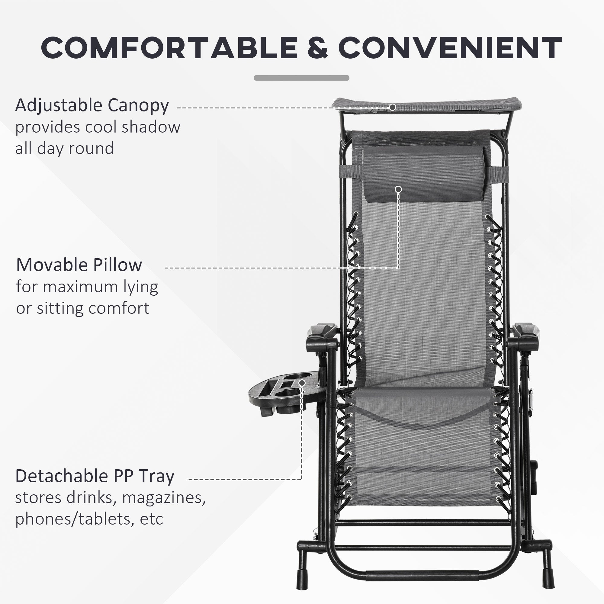 Outsunny Garden Rocking Chair Folding Recliner Outdoor Adjustable Sun Lounger Rocker Zero-Gravity Seat with Headrest Side Holder Patio Deck - Grey 