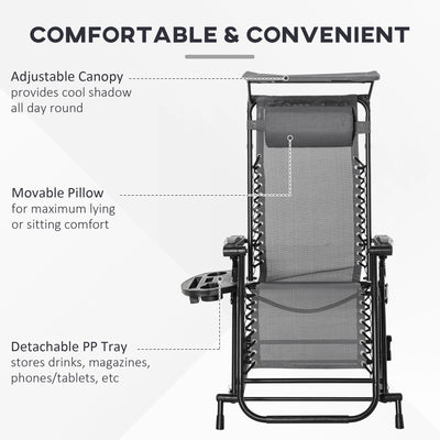 Outsunny Garden Rocking Chair Folding Recliner Outdoor Adjustable Sun Lounger Rocker Zero-Gravity Seat with Headrest Side Holder Patio Deck - Grey 