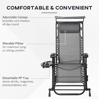 Outsunny Garden Rocking Chair Folding Recliner Outdoor Adjustable Sun Lounger Rocker Zero-Gravity Seat with Headrest Side Holder Patio Deck - Grey 