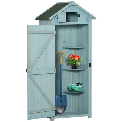 Outsunny Garden Shed Vertical Utility 3 Shelves Shed Wood Outdoor Garden Tool Storage Unit Storage Cabinet, 77 x 54.2 x 179cm - Blue 