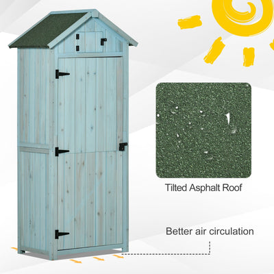 Outsunny Garden Shed Vertical Utility 3 Shelves Shed Wood Outdoor Garden Tool Storage Unit Storage Cabinet, 77 x 54.2 x 179cm - Blue 