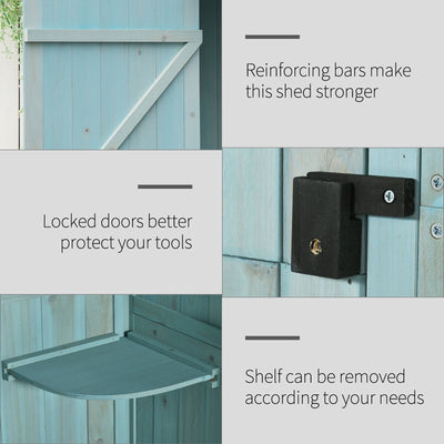 Outsunny Garden Shed Vertical Utility 3 Shelves Shed Wood Outdoor Garden Tool Storage Unit Storage Cabinet, 77 x 54.2 x 179cm - Blue 