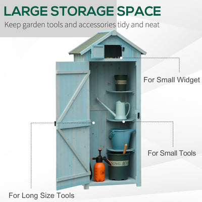 Outsunny Garden Shed Vertical Utility 3 Shelves Shed Wood Outdoor Garden Tool Storage Unit Storage Cabinet, 77 x 54.2 x 179cm - Blue 