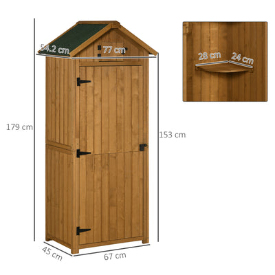 Outsunny Garden Shed Vertical Utility 3 Shelves Shed Wood Outdoor Garden Tool Storage Unit Storage Cabinet, 77 x 54.2 x 179cm - Brown 