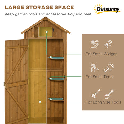 Outsunny Garden Shed Vertical Utility 3 Shelves Shed Wood Outdoor Garden Tool Storage Unit Storage Cabinet, 77 x 54.2 x 179cm - Brown 