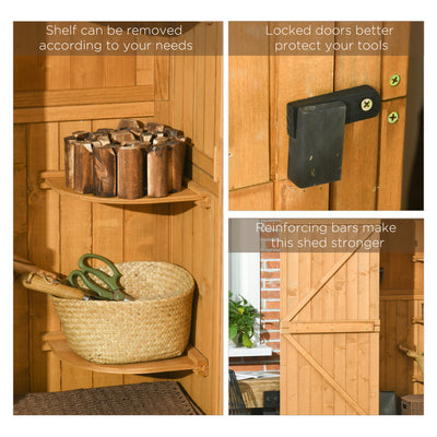 Outsunny Garden Shed Vertical Utility 3 Shelves Shed Wood Outdoor Garden Tool Storage Unit Storage Cabinet, 77 x 54.2 x 179cm - Brown 