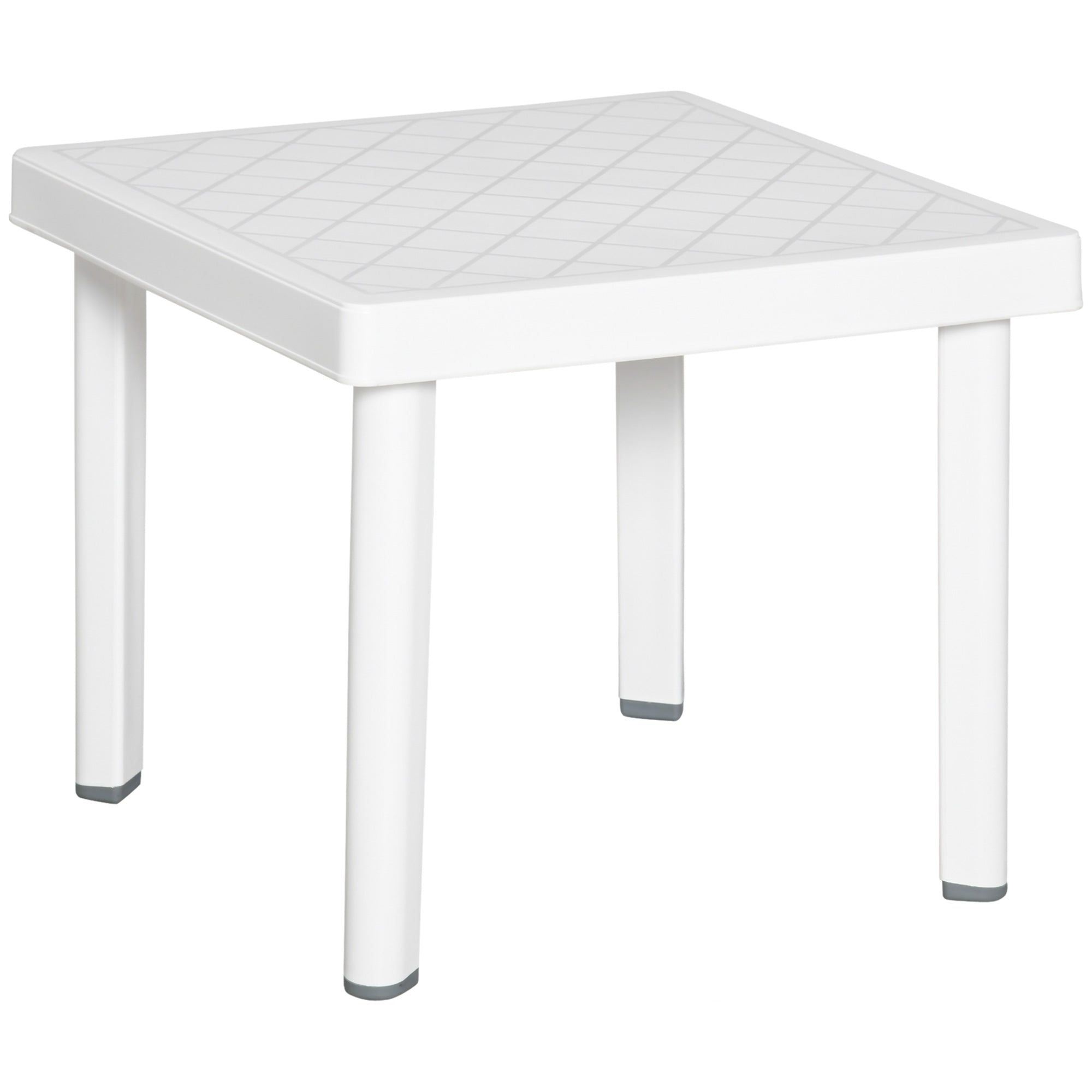 Outsunny Garden Side Table Plastic Outdoor Square Coffee End Table for Drink Snack, White 